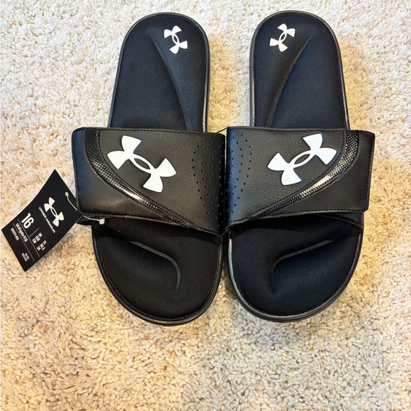 Under Armour Other - Under Armour Mens Ignite Vl Black and White Slide Sandals Sz 16